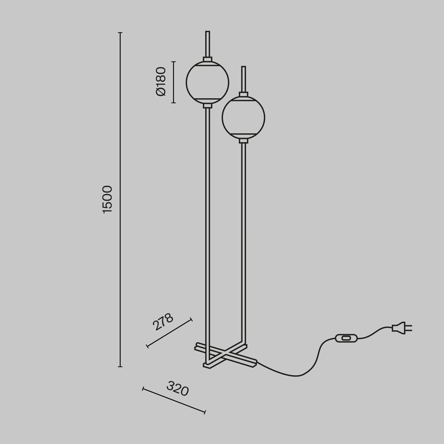 Lampadaire LED métal verre 150 cm noir blanc 750 lm