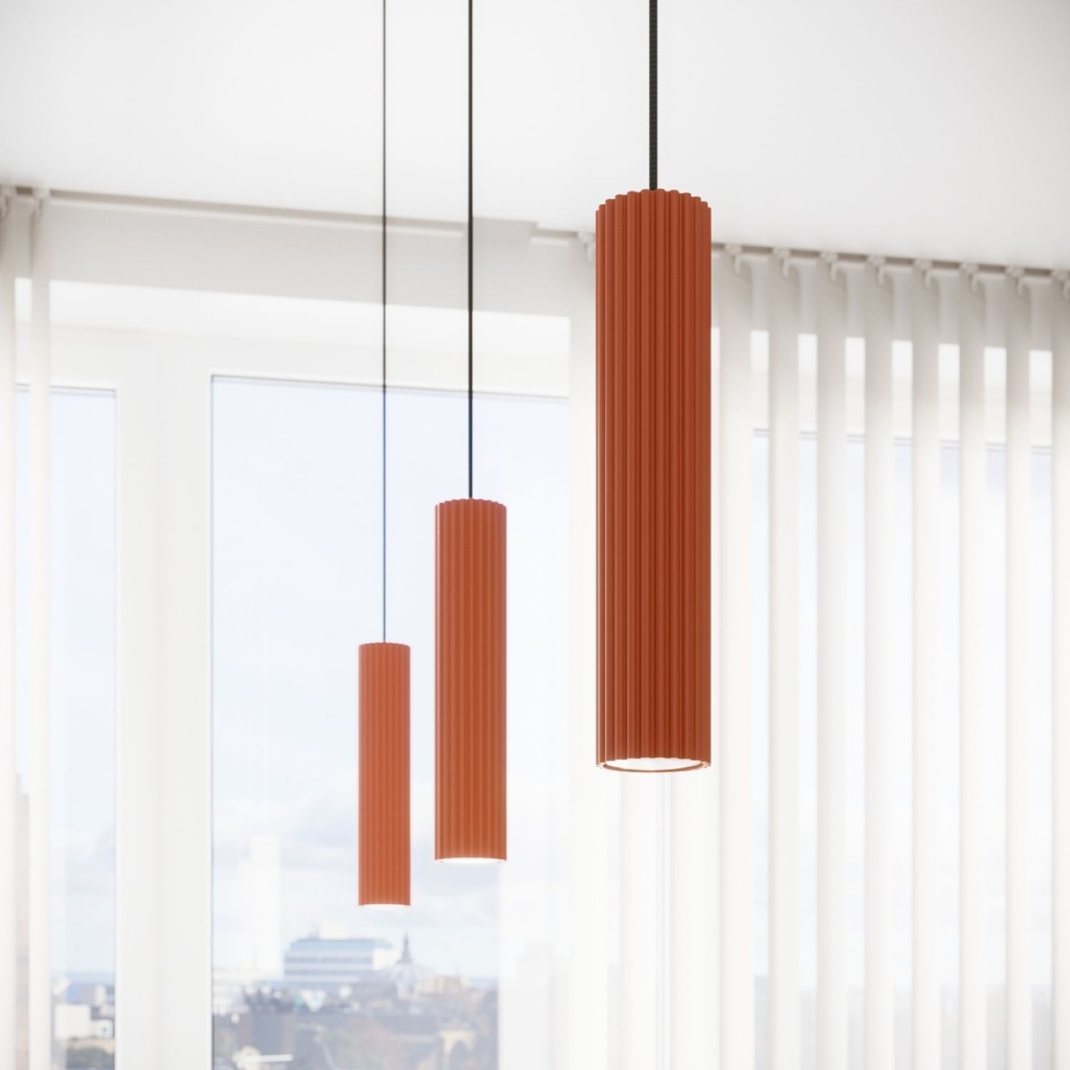 Lampe à suspendre rouge étroite Ø 8 cm H : max. 118 cm GU10 Lampe, Kronleuchter