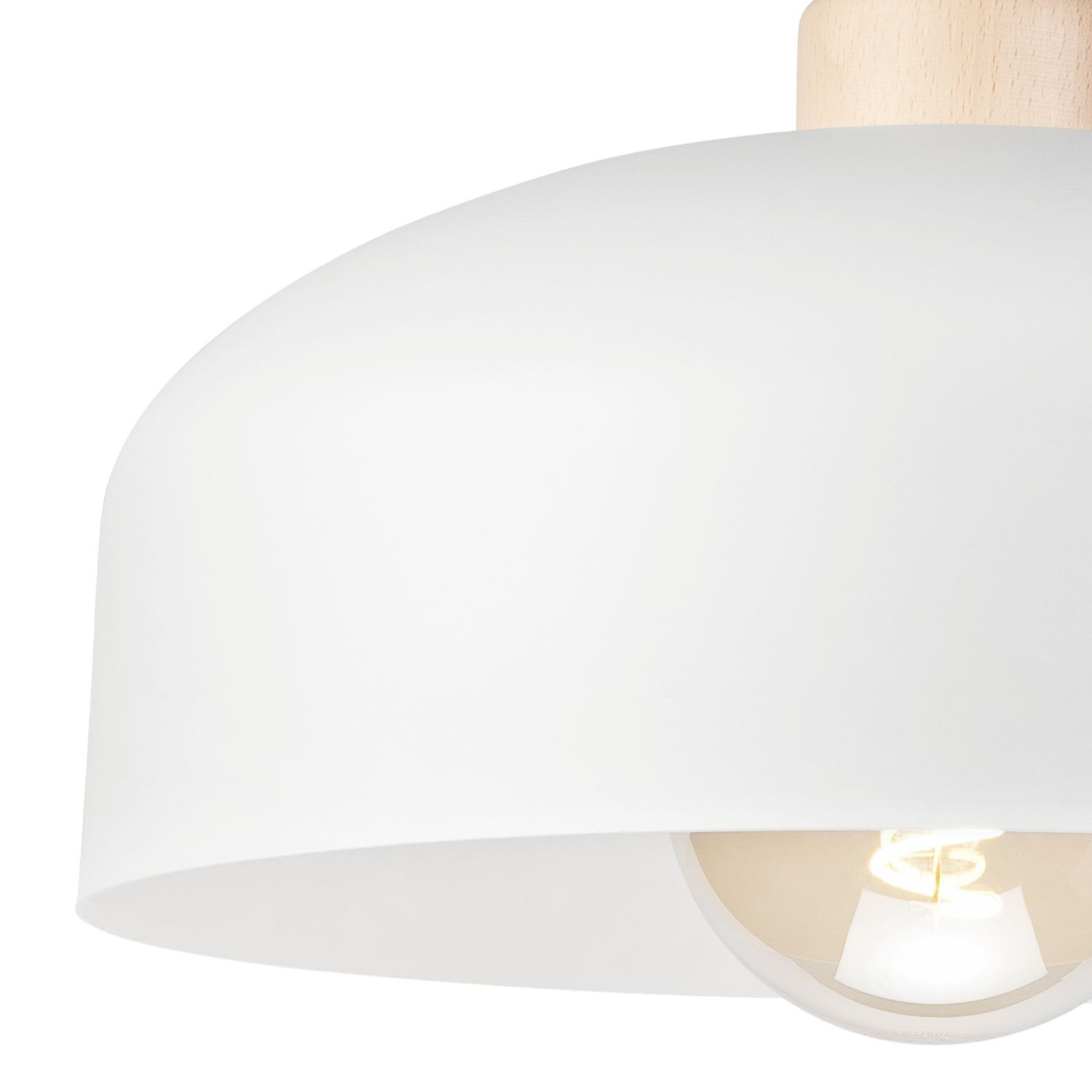 Plafonnier Blanc Métal Bois Ø 30 cm petit E27 Scandinave