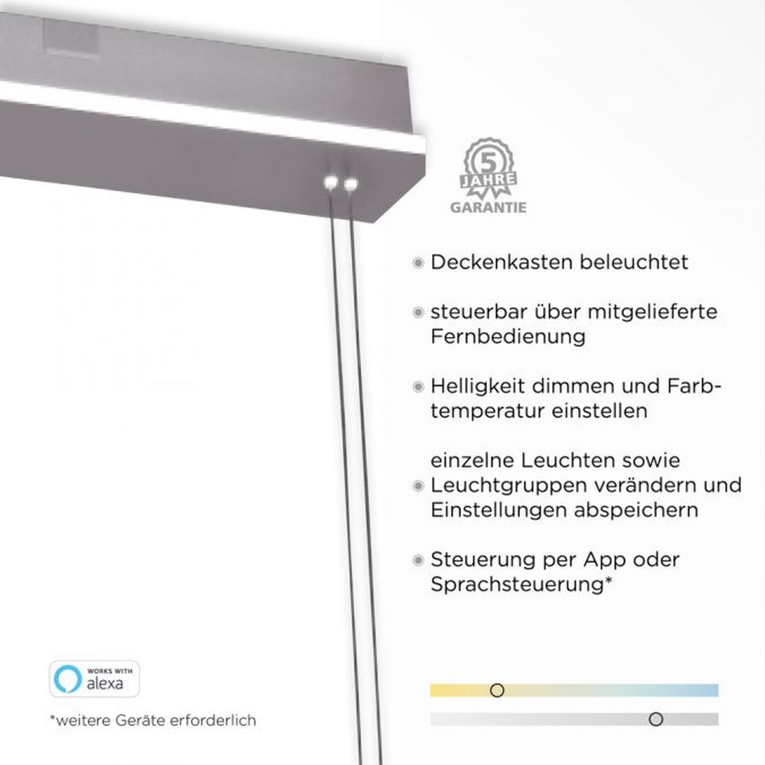 Lampe LED à suspendre verre en acier 108 cm 38 W Télécommande