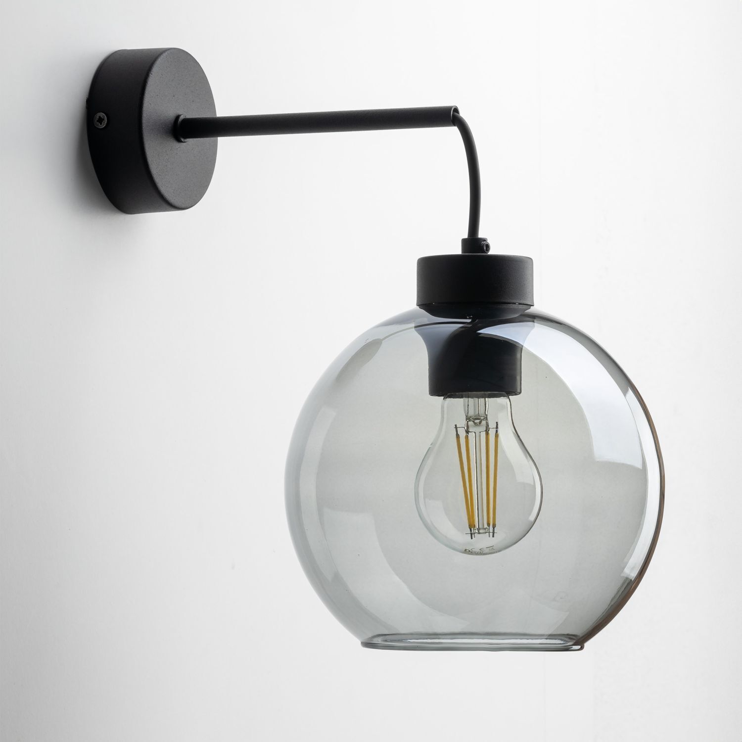 Applique murale verre fumé métal H : 28 cm E27 noir graphite