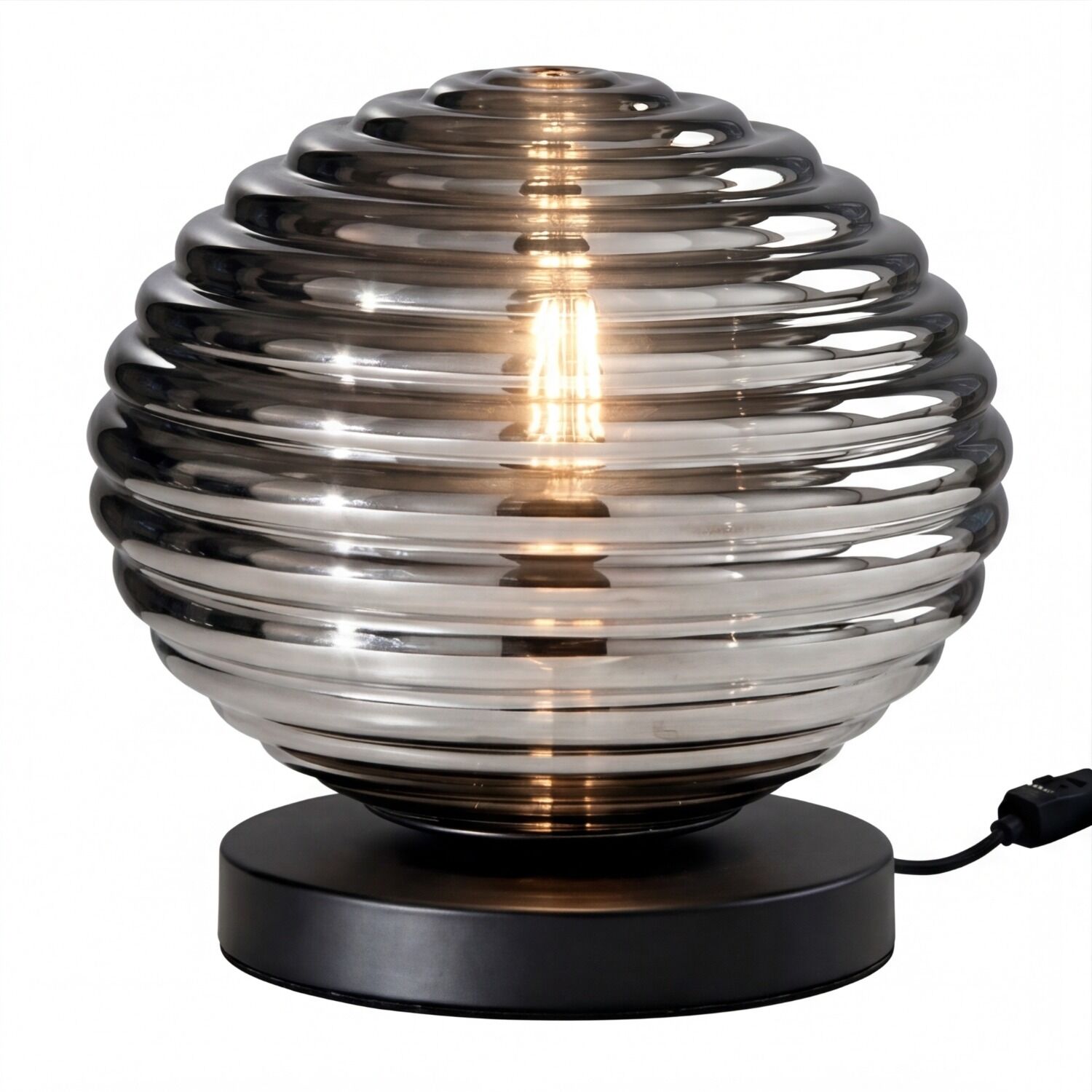 Tischleuchte Rauchglas Metall Schwarz E27 28 cm Ø32 cm Lampe, Tischlampe, Glas-Spirale, Metallisch, LED