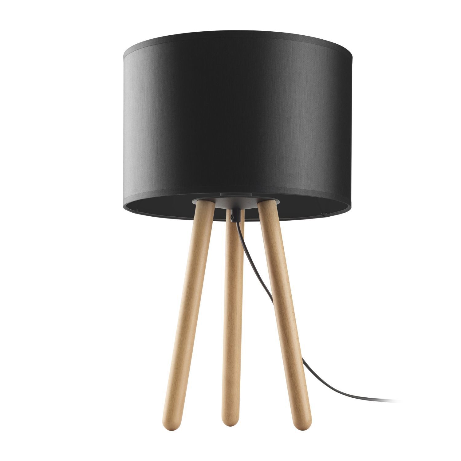 Lampe de table tripode 46 cm Scandinave bois tissu E27