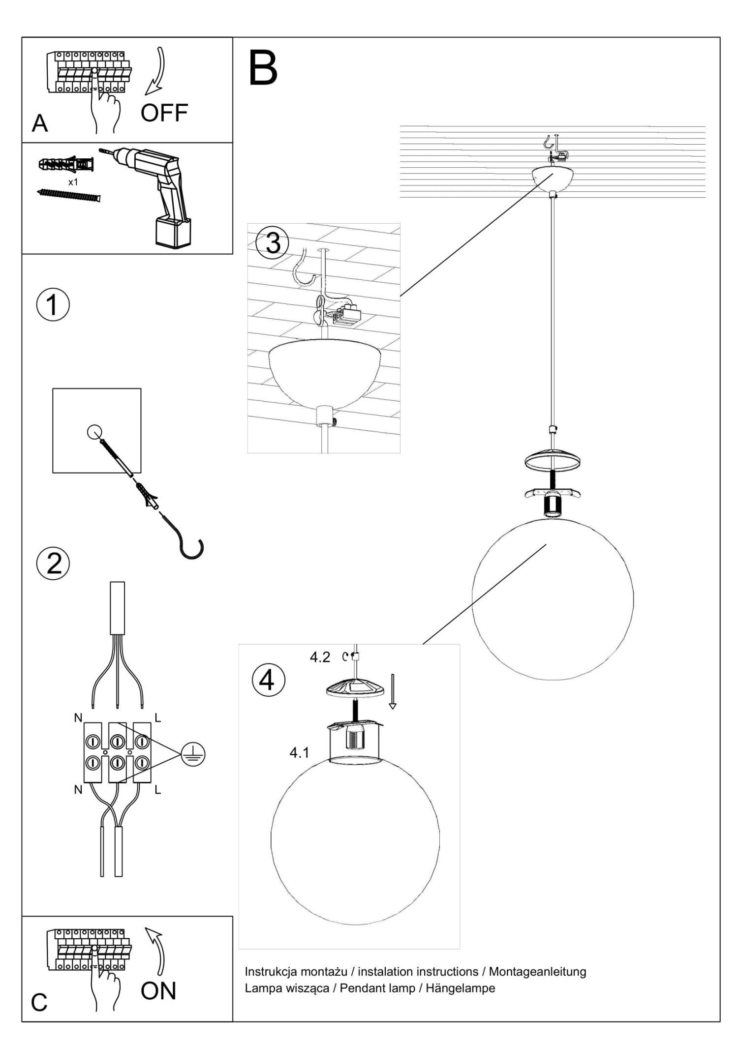 Suspension verre Boule Ø 30 cm E27 Blanc Or BIANCO