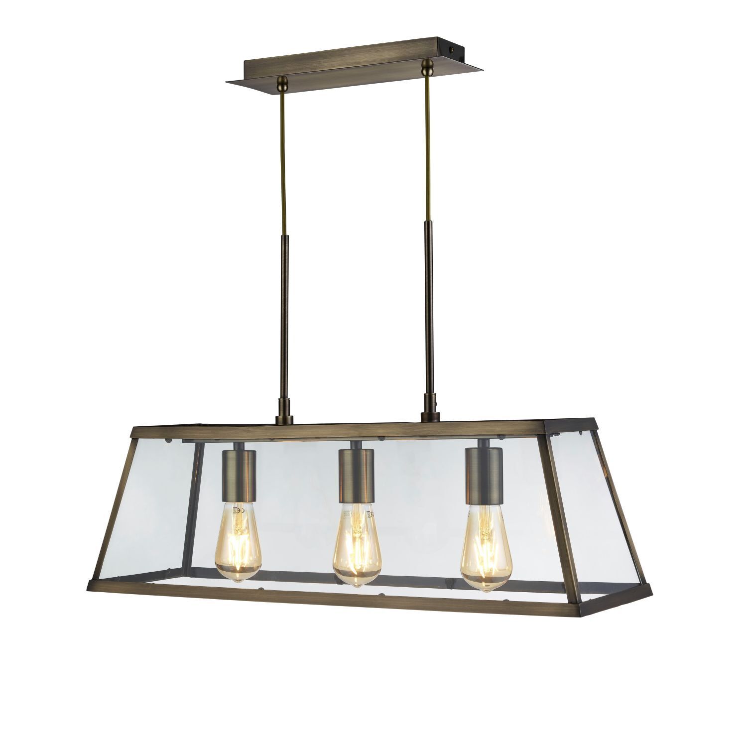 Lampe à suspendre verre métal L : 65 cm 3x E27 laiton antique