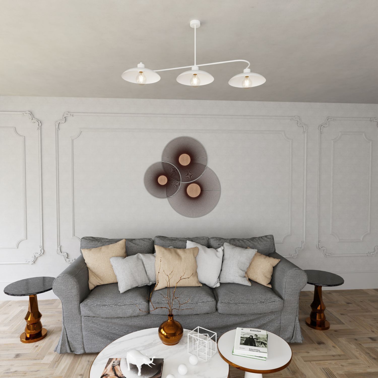 Plafonnier blanc 3 flammes Intemporel E27 L:113 cm Métal Dekoration für Zuhause, Innenarchitektur, Couch, Kissen, Tabelle