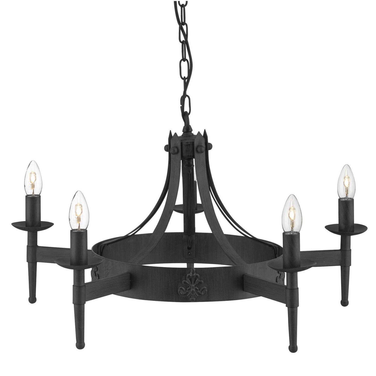 Lustre rond Ø 67 cm fer forgé massif 5x E14