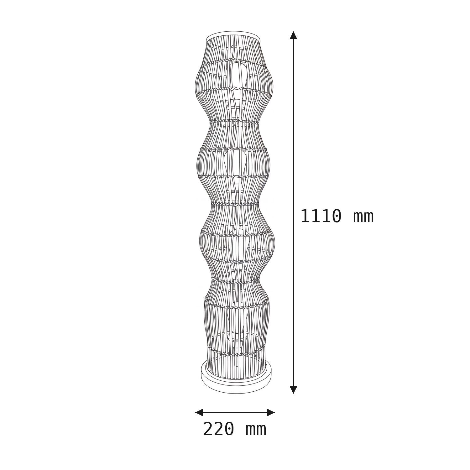 Kleine Stehlampe Bambus Natur 111 cm E27 Skandinavisch Rattan-Lampe, Korb-Lampe, Hohes Licht, Innentischlampe, Geflecht Muster