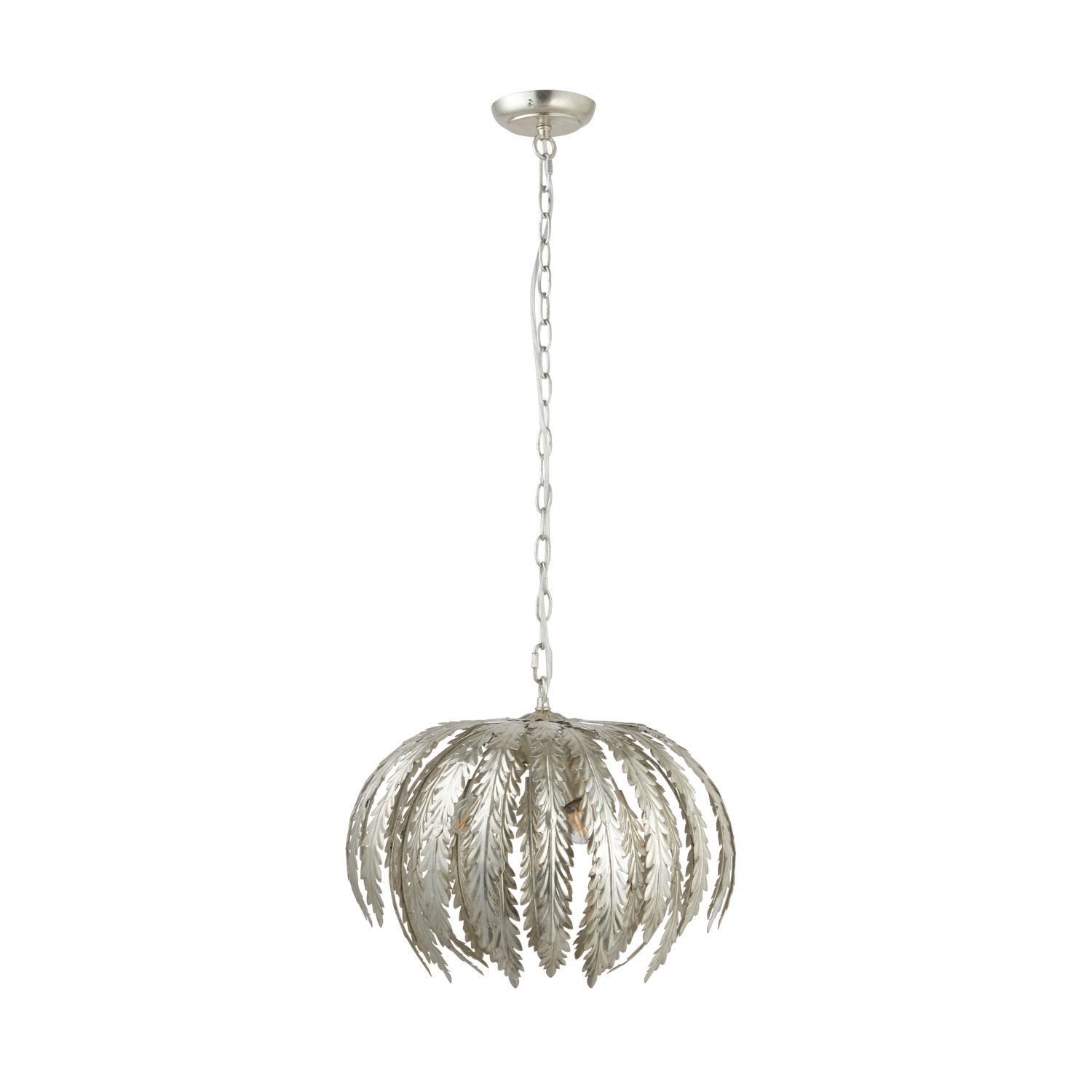 Suspension métal Ø 45 cm rond feuille d'argent 3x E14 Floral