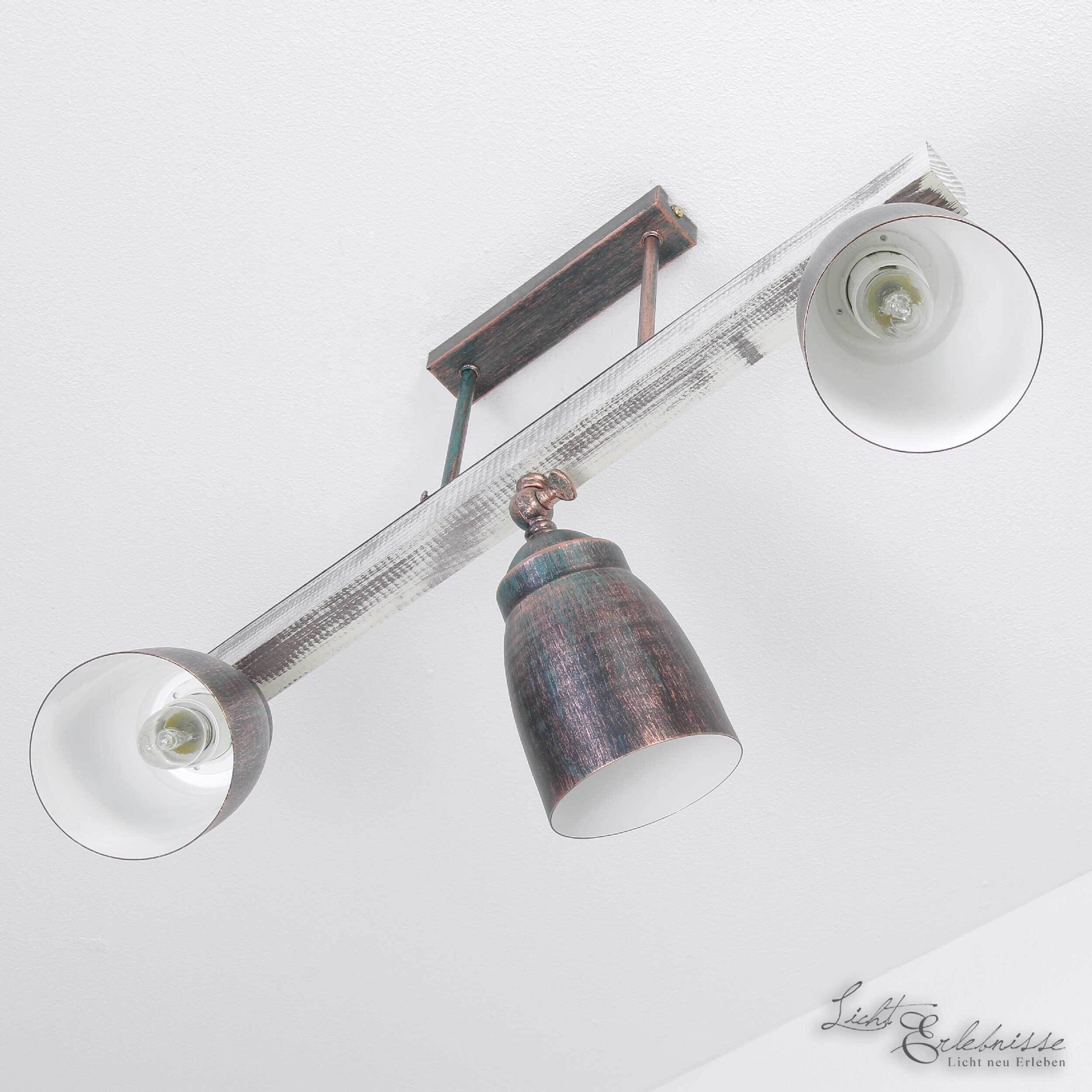 Spot de plafond 3 flammes E27 métal bois shabby Beleuchtung, Lampe, Leuchte, Klebeband