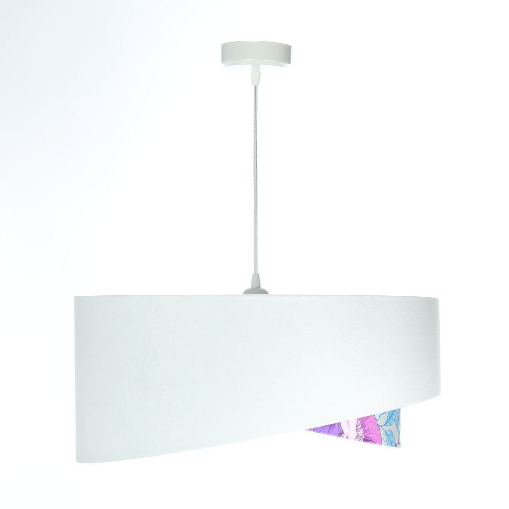 Suspension Blanc Violet Fleurs Print E27 rond Ø 50 cm Tissu Lampe
