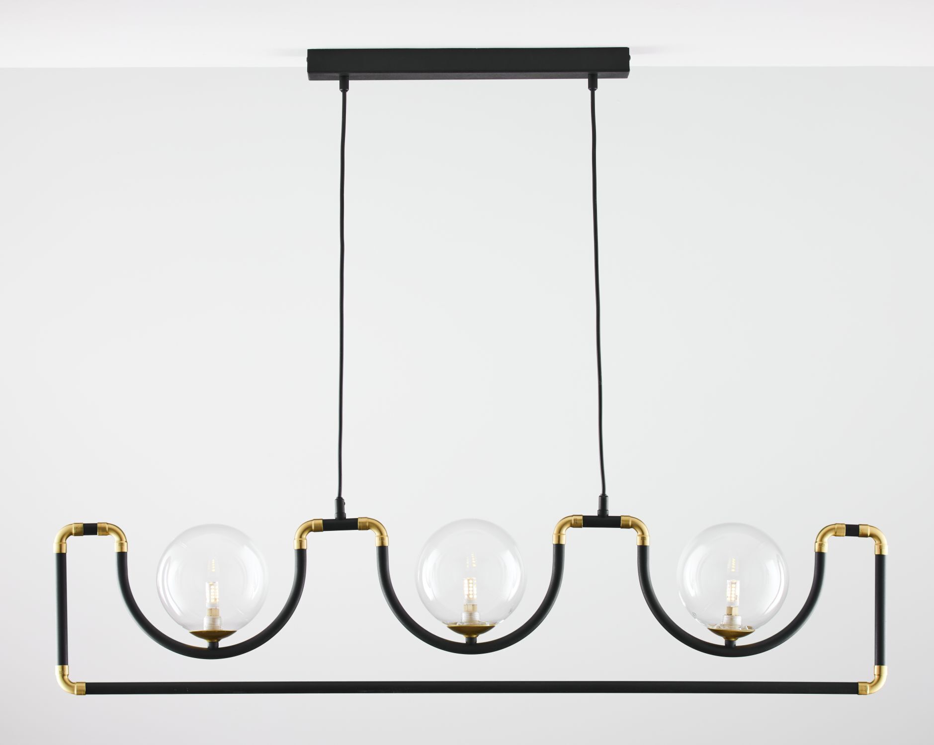Lampe à suspendre en noir et or métal verre 102 cm long G9
