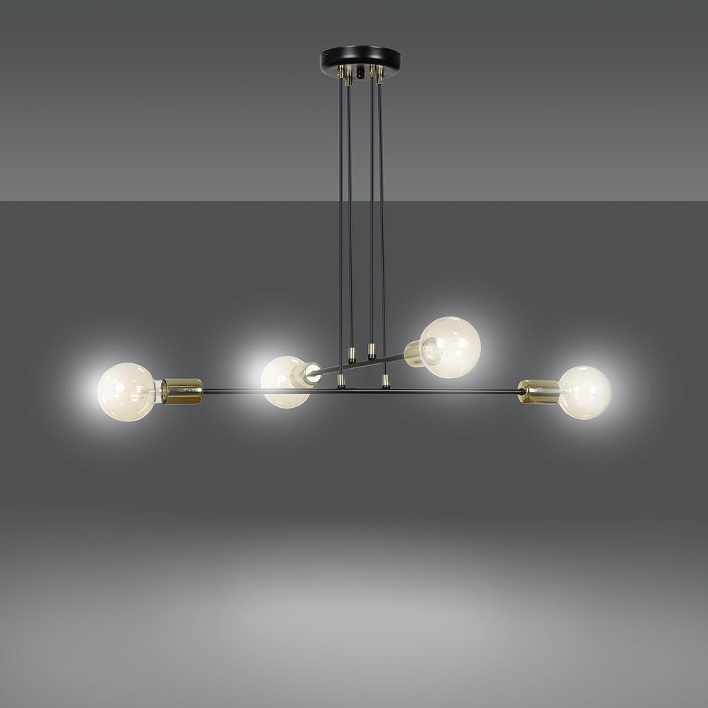 Lampe à suspendre noire or réglable 4x E27 Table de salle à manger