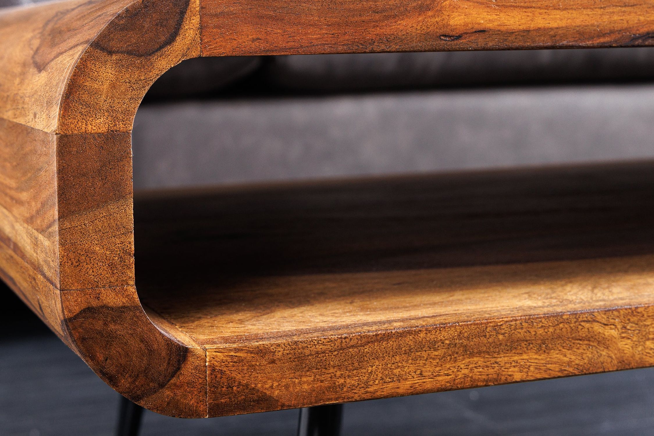 Couchtisch Sheesham Holz Metall 90 x 50 cm Hartholz, Holz, Gebeiztes Holz, Innenarchitektur, Mobiliar