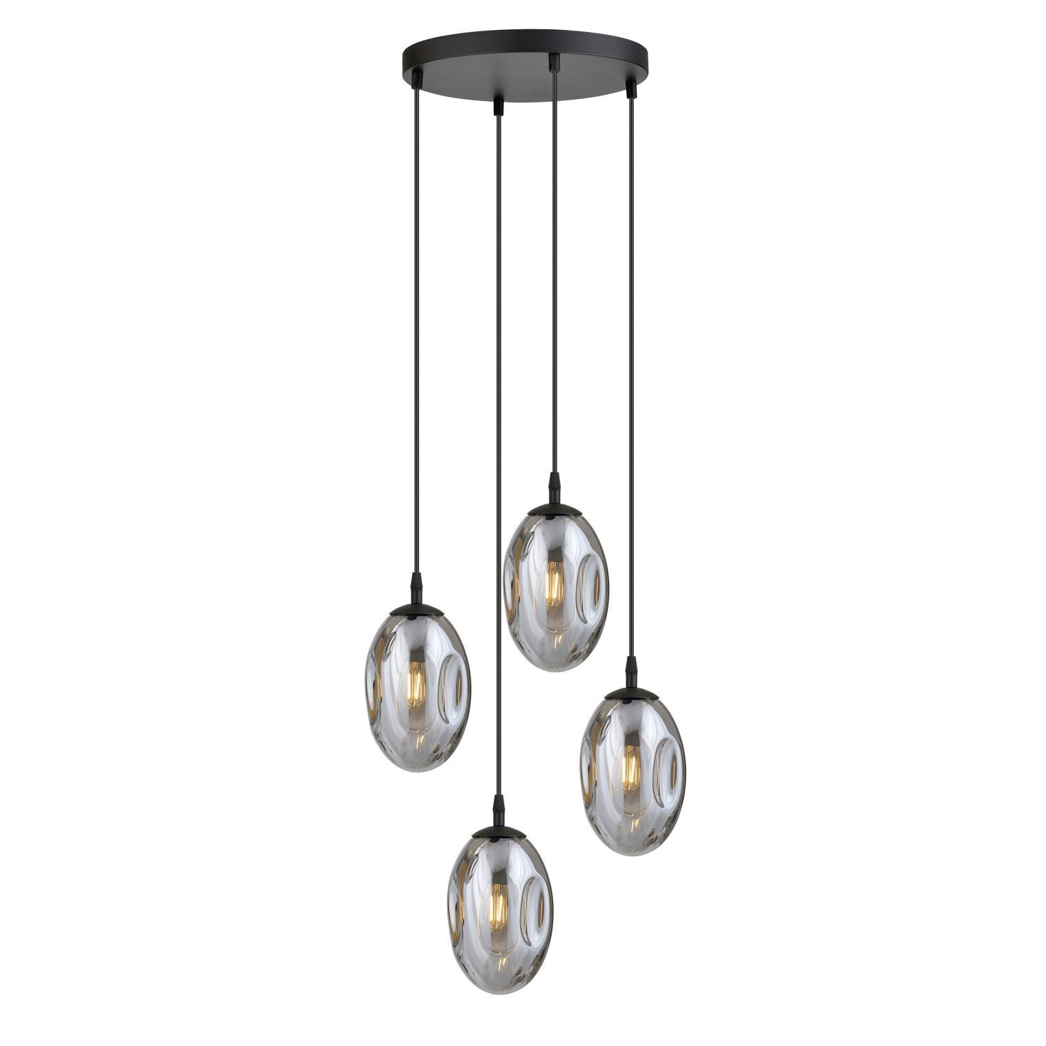 Suspension noir gris 4 flammes E14 verre fumé