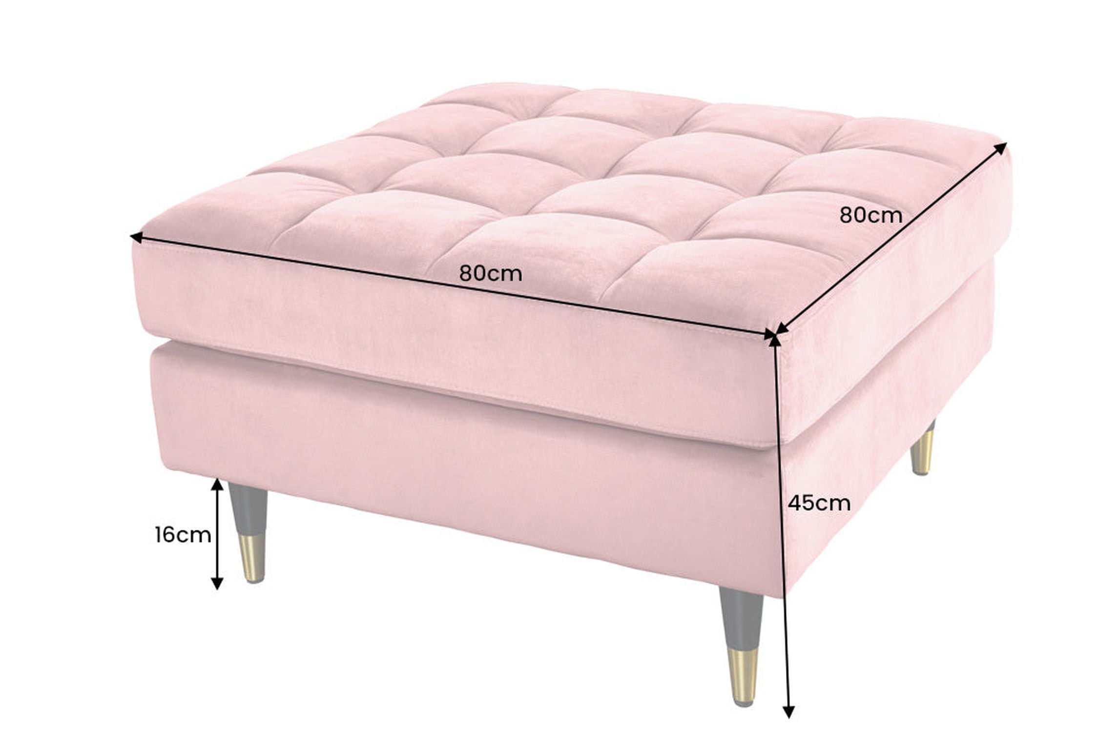 Polsterhocker Samt Rosa 80 cm breit Ziersteppung Retro Moebel