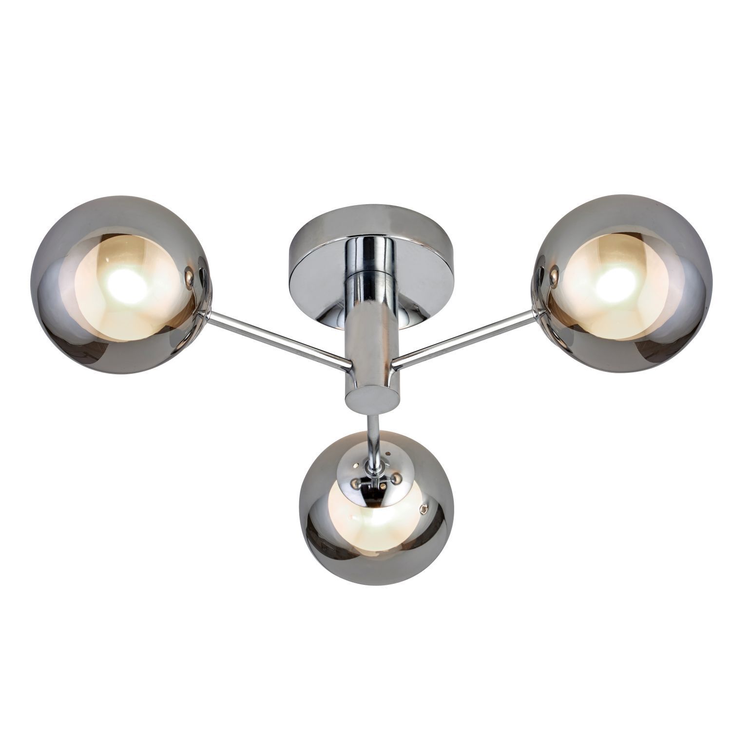 Plafonnier 3 flammes chrome gris fumé G9 verre métal