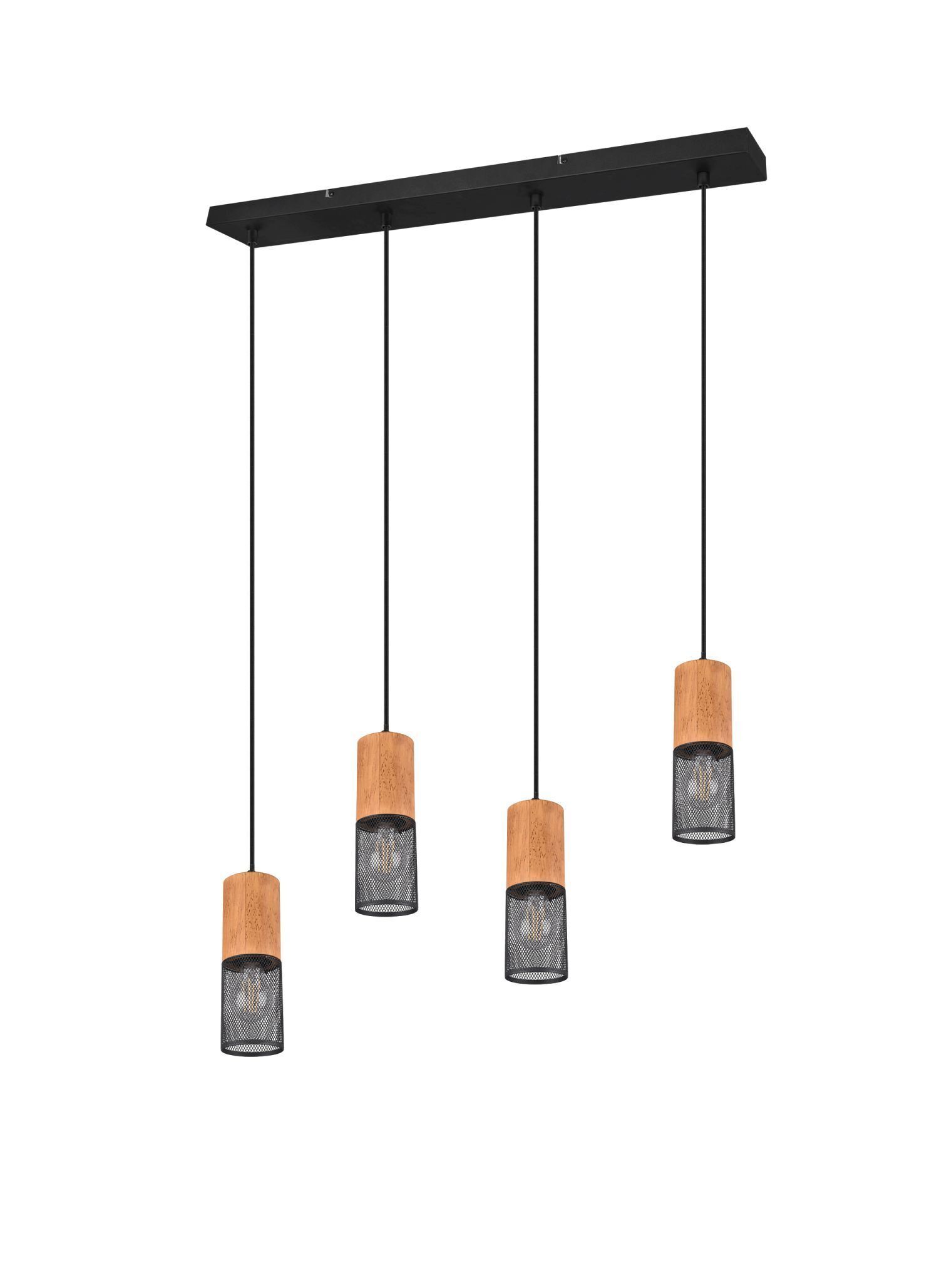 Luminaire suspendu bois métal E27 65 cm 4-flamme