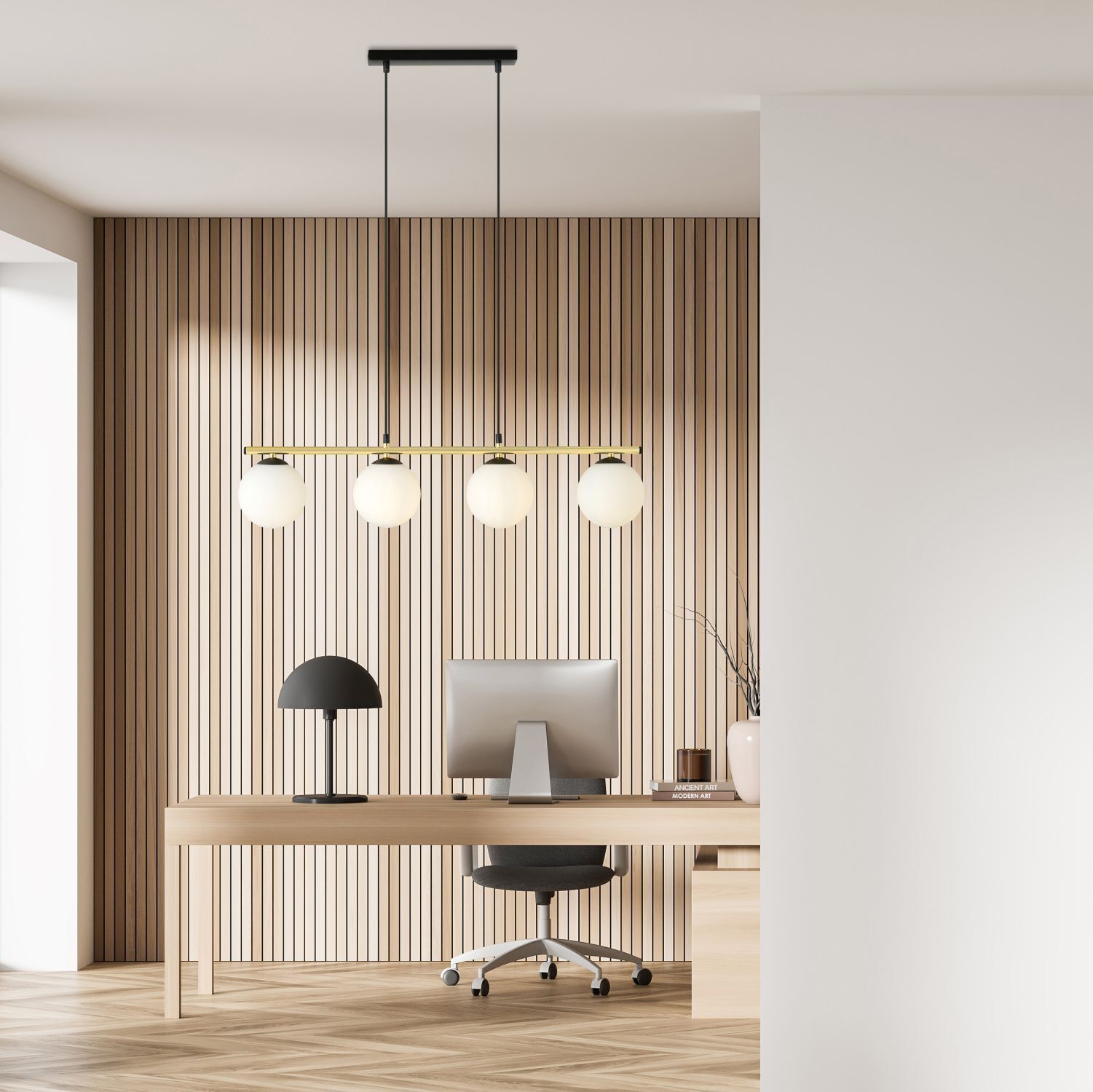 Lampe à suspendre allongée Abat-jour sphérique réglable 4x E14