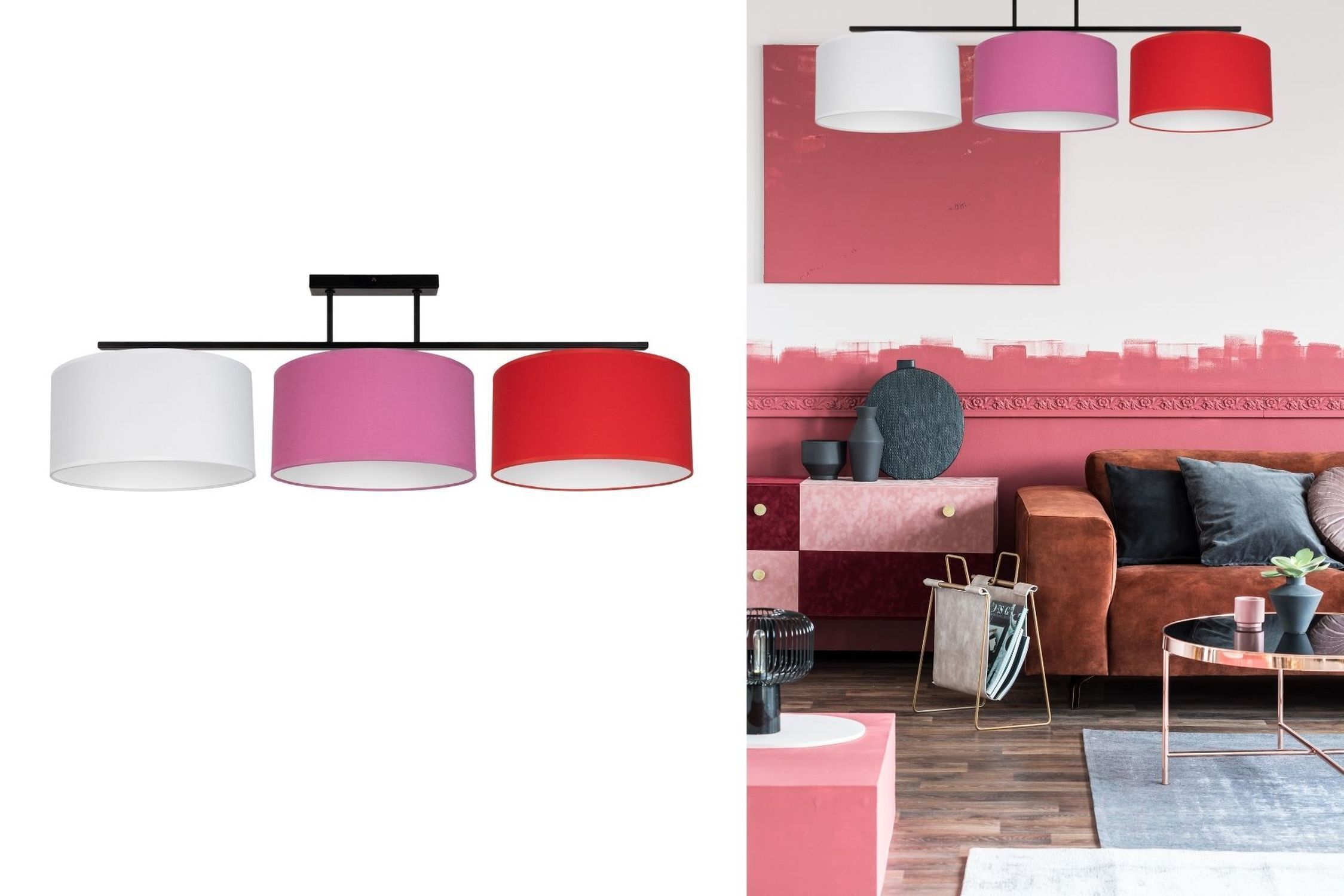 Blendarme Deckenlampe Stoff Weiß Rosa Rot E27 L:100 cm deckenlampe, pendelorth, lounge-decor, lampenarmatur, farbenstark