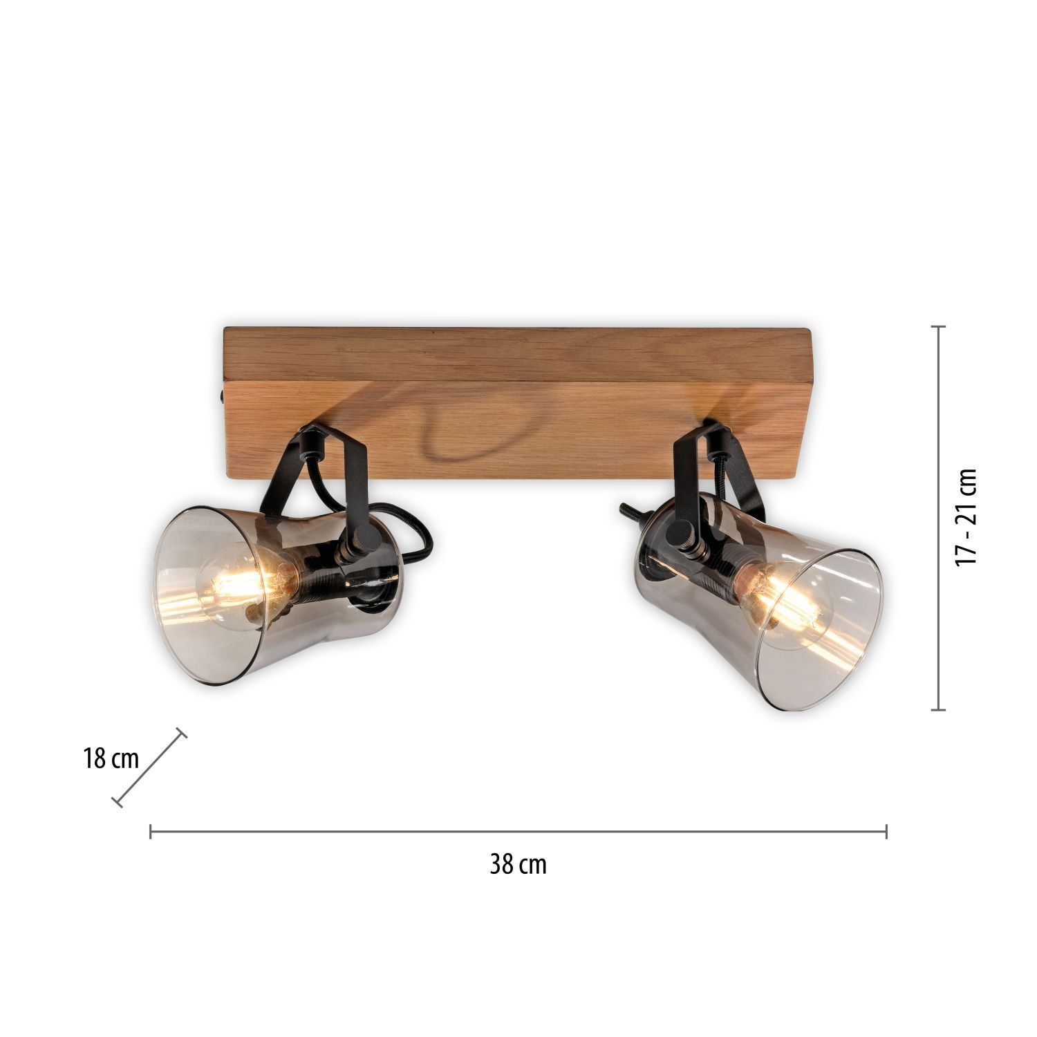 Flexibler Deckenstrahler Glas Eiche E14 38 cm blendarm Beleuchtung, Leuchte, Lampe