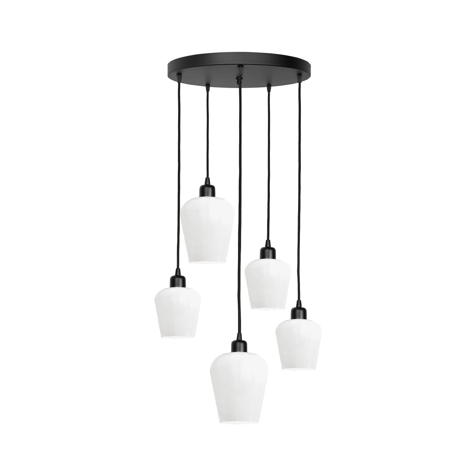 Suspension Noir Blanc Ø 45 cm Laiton Fer Verre 5x E27