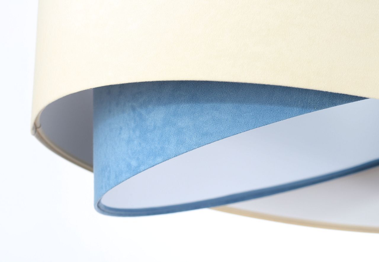 Suspension Tissu aspect velours rond Ø 50 cm E27 Crème Bleu