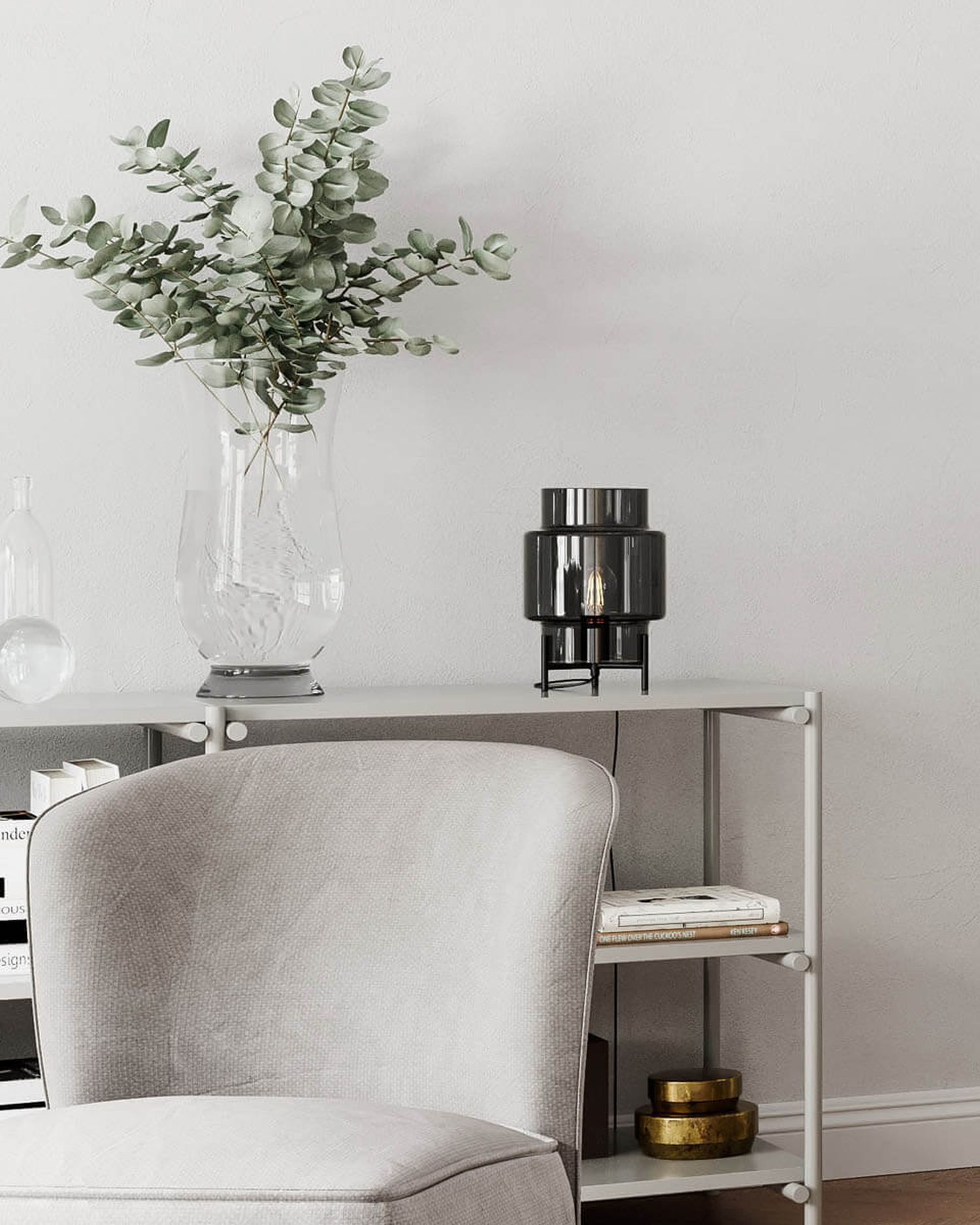 Lampe de table trépied 29 cm métal verre fumé pour E27 Lampe, Pflanze, Mobiliar, Stuhl