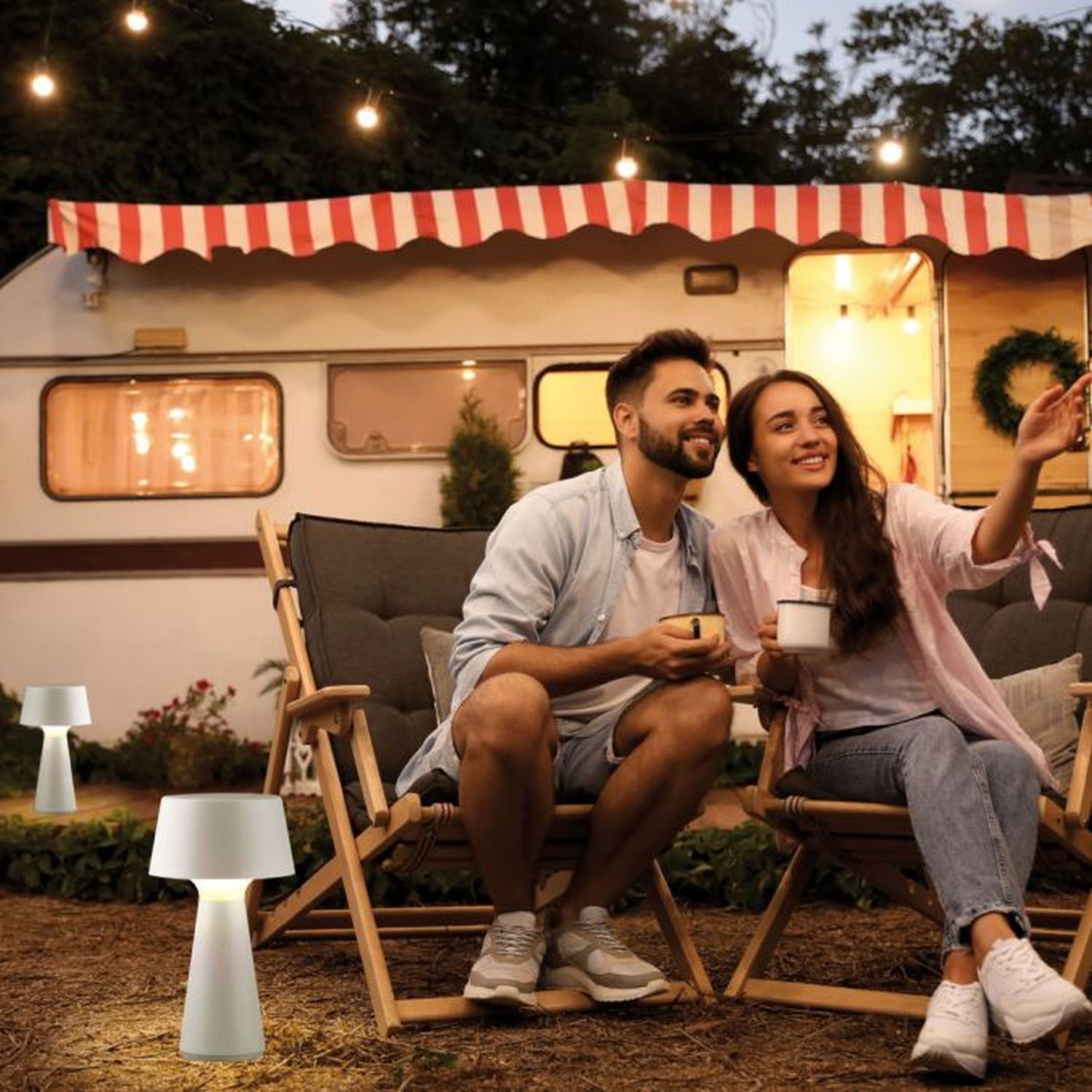 Lampe de table LED rechargeable dimmable Touch IP54 blanche 28,9 cm Lampe, Person, Erwachsener, Männlich, Mann