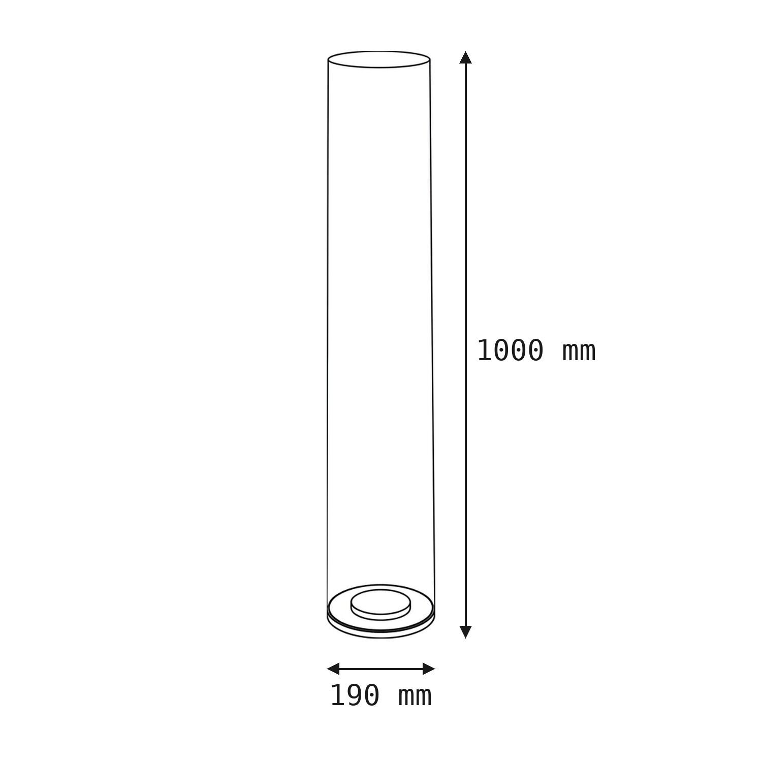 rohr, rohrlänge-1000mm, 190mm-basis, zylinder, produkt-dimensionen