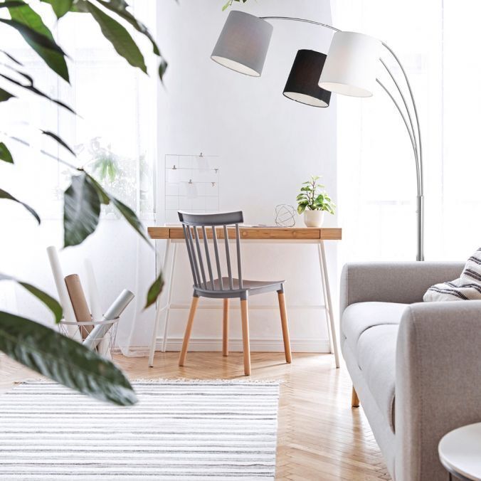 Confortable lampe à arc métal tissu E27 190 cm 3-flmg Lampe, Stehlampe