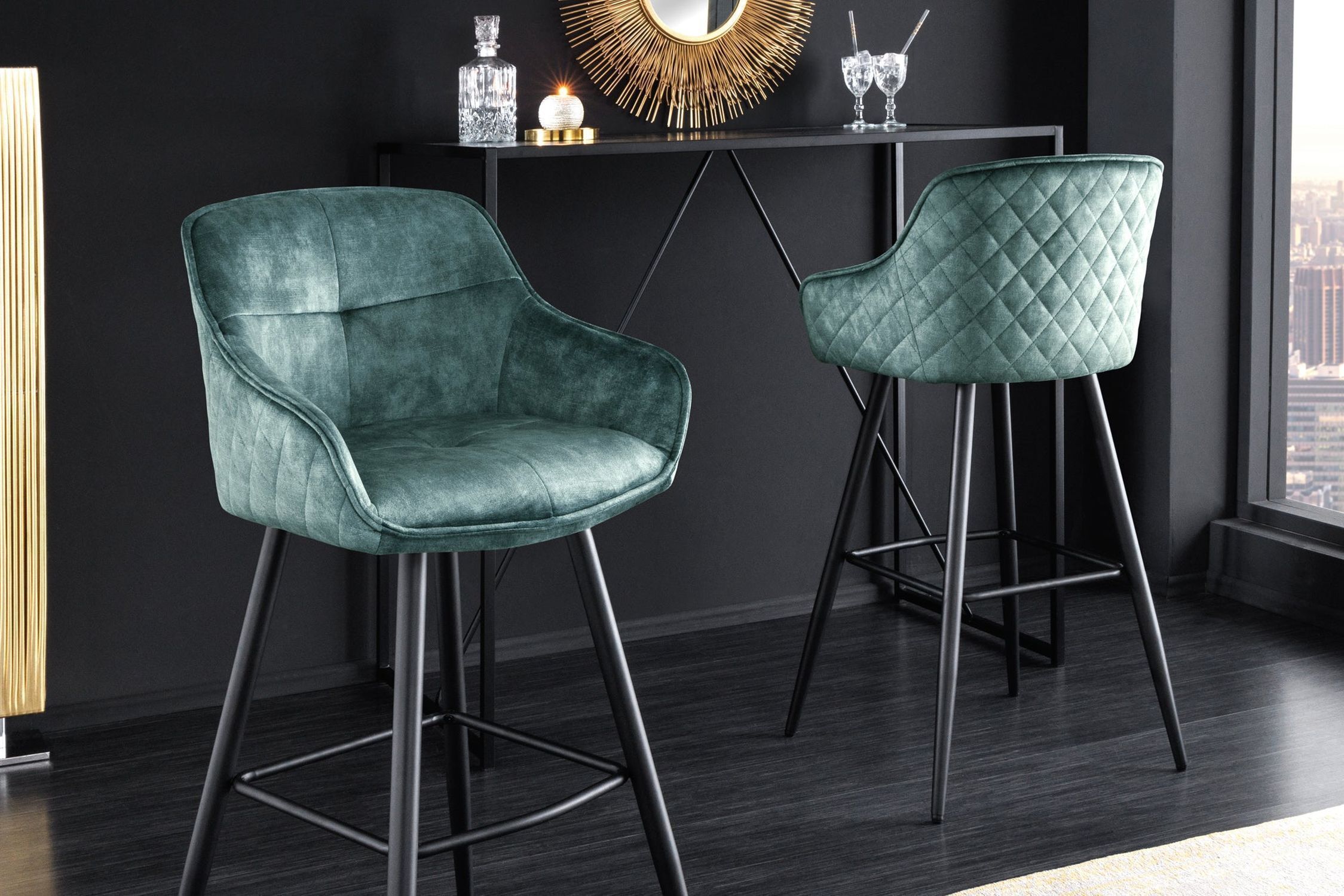 Tabouret de bar avec dossier Rétro en velours noir pétrole métal Moebel, Drinnen, Innenarchitektur, Stuhl