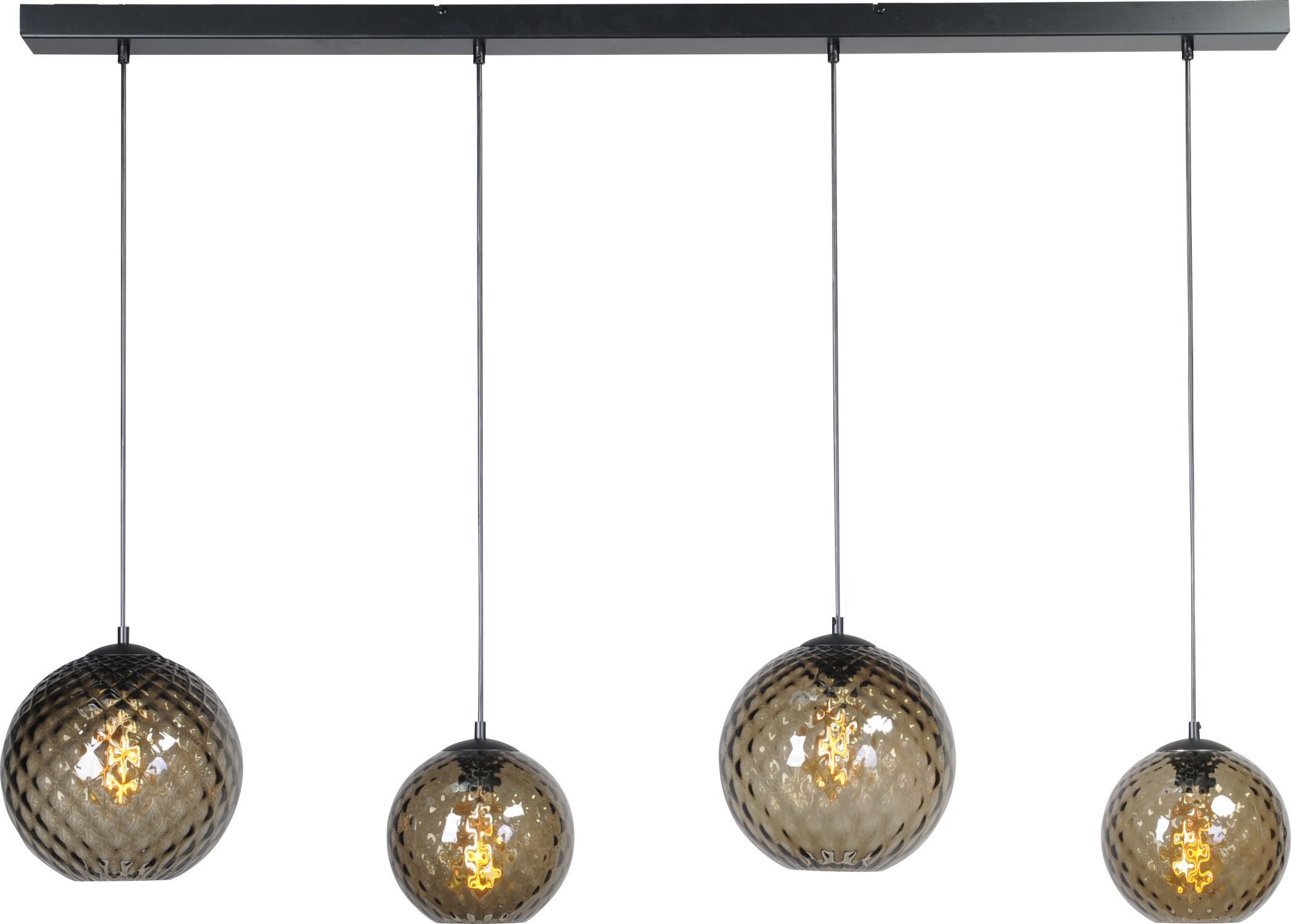 Lampe à suspendre verre fumé 4 suspensions noir abat-jour sphérique