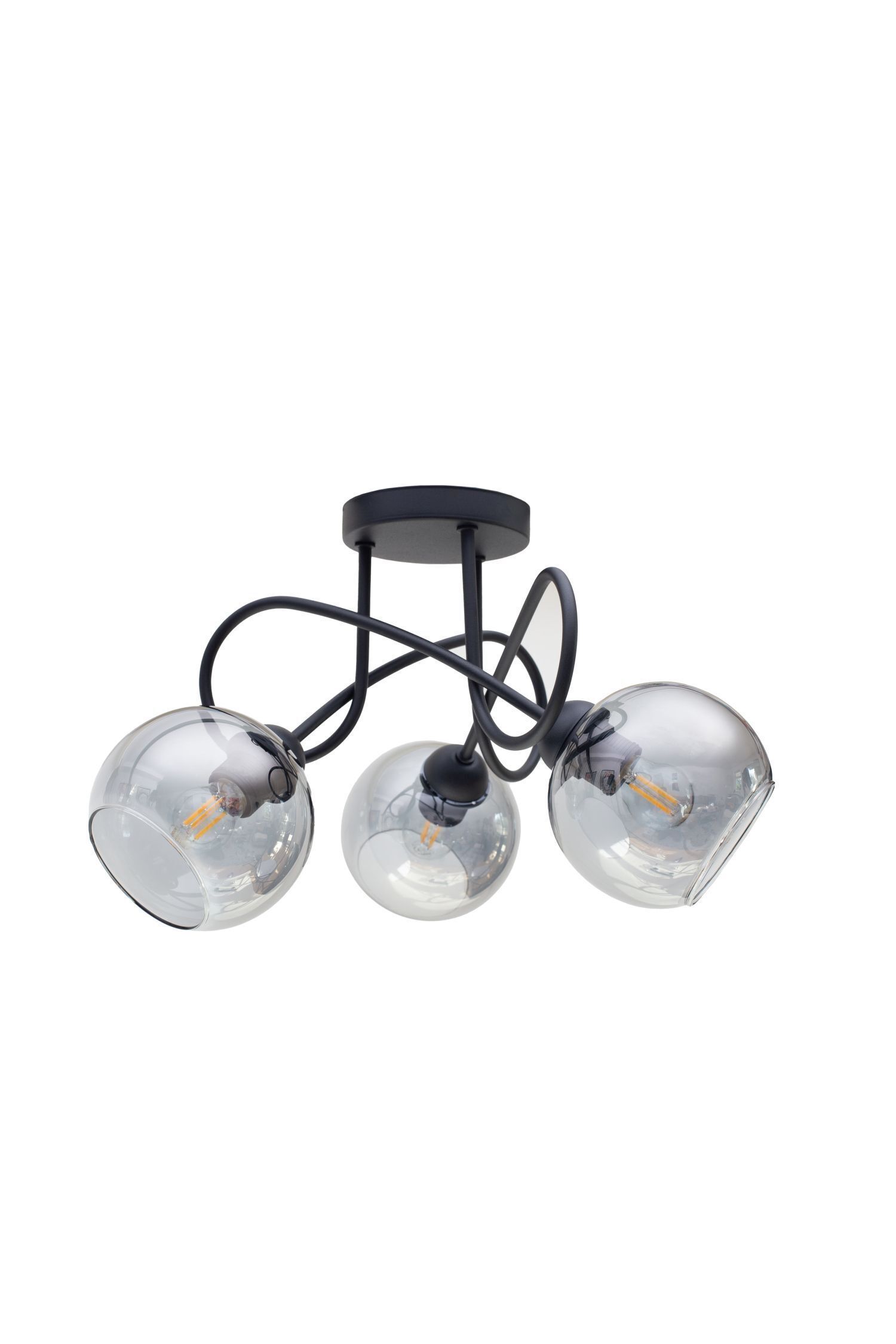 Lampe de plafonnier noire verre fumé métal E27 3 flammes