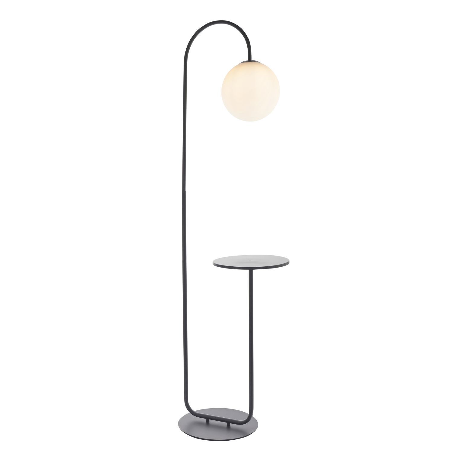 Lampadaire avec tablette 175 cm de haut Métal Verre Noir Blanc E14
