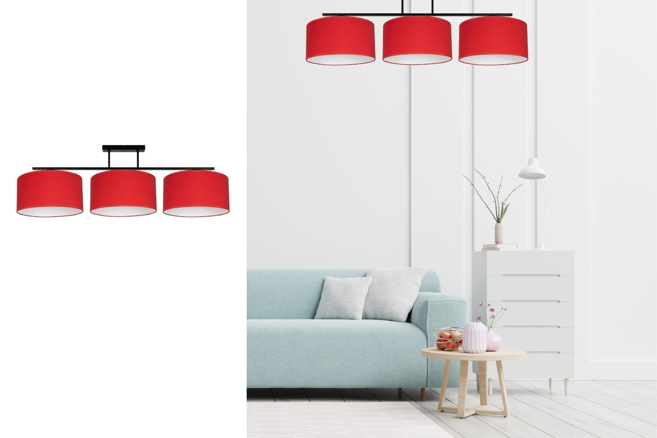 Plafonnier confortable Tissu Noir Rouge E27 100 cm Lampe