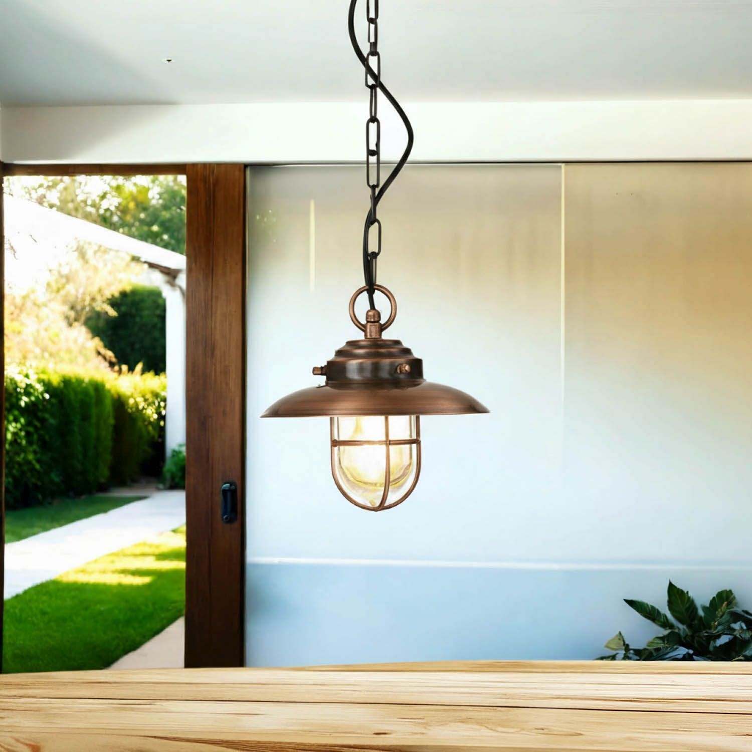 Außenlampe Messing massiv Glas rund Ø 23 cm IP54 E27