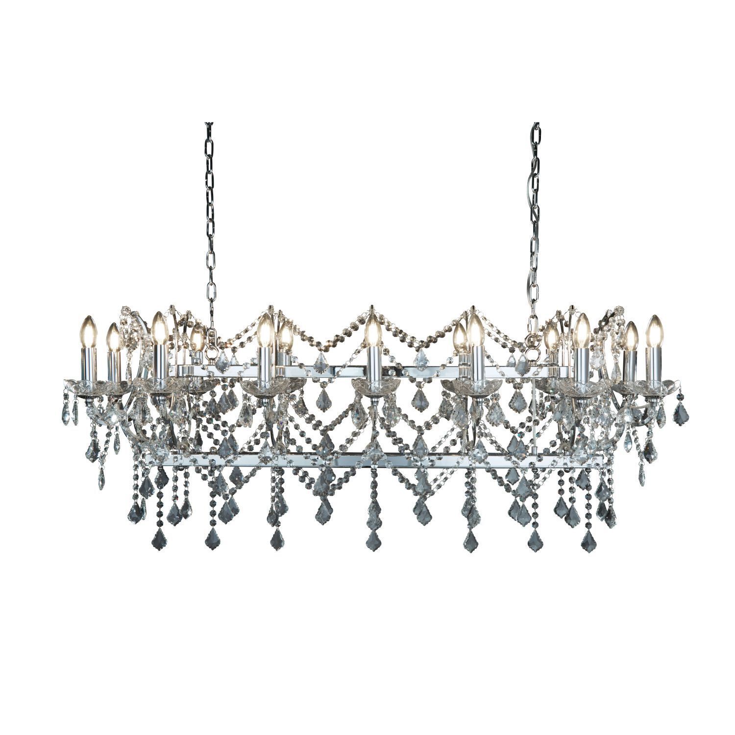 Lustre en chrome 14 flammes E14 L:128 cm allongé