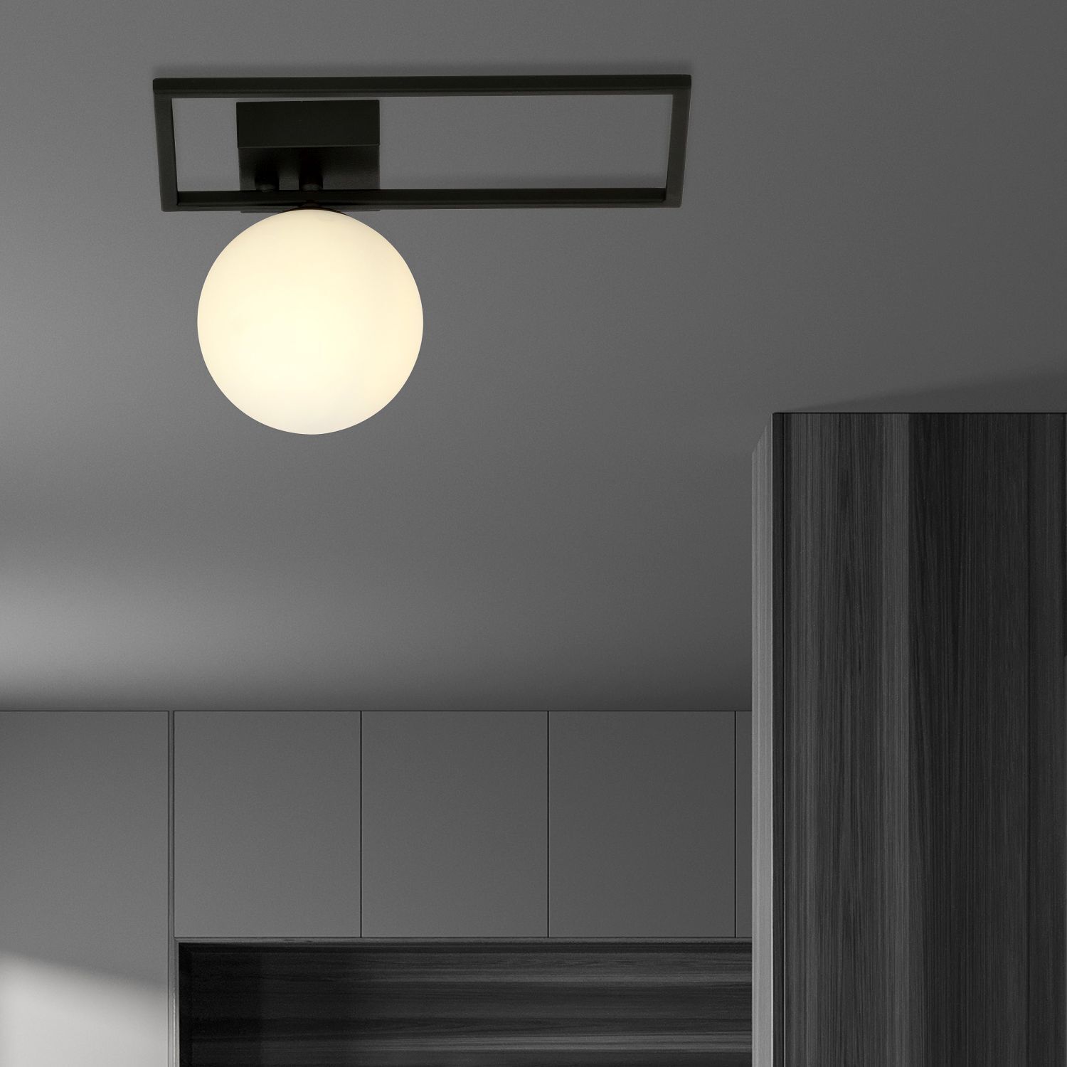 Plafonnier Noir Blanc E14 30 cm Abat-jour sphérique Verre Métal