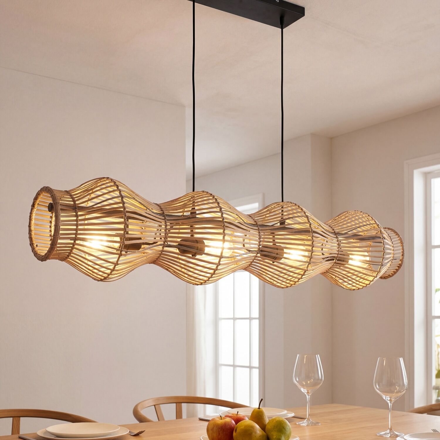 Suspension Bambou Naturel E27 4-flamme 107 cm de long