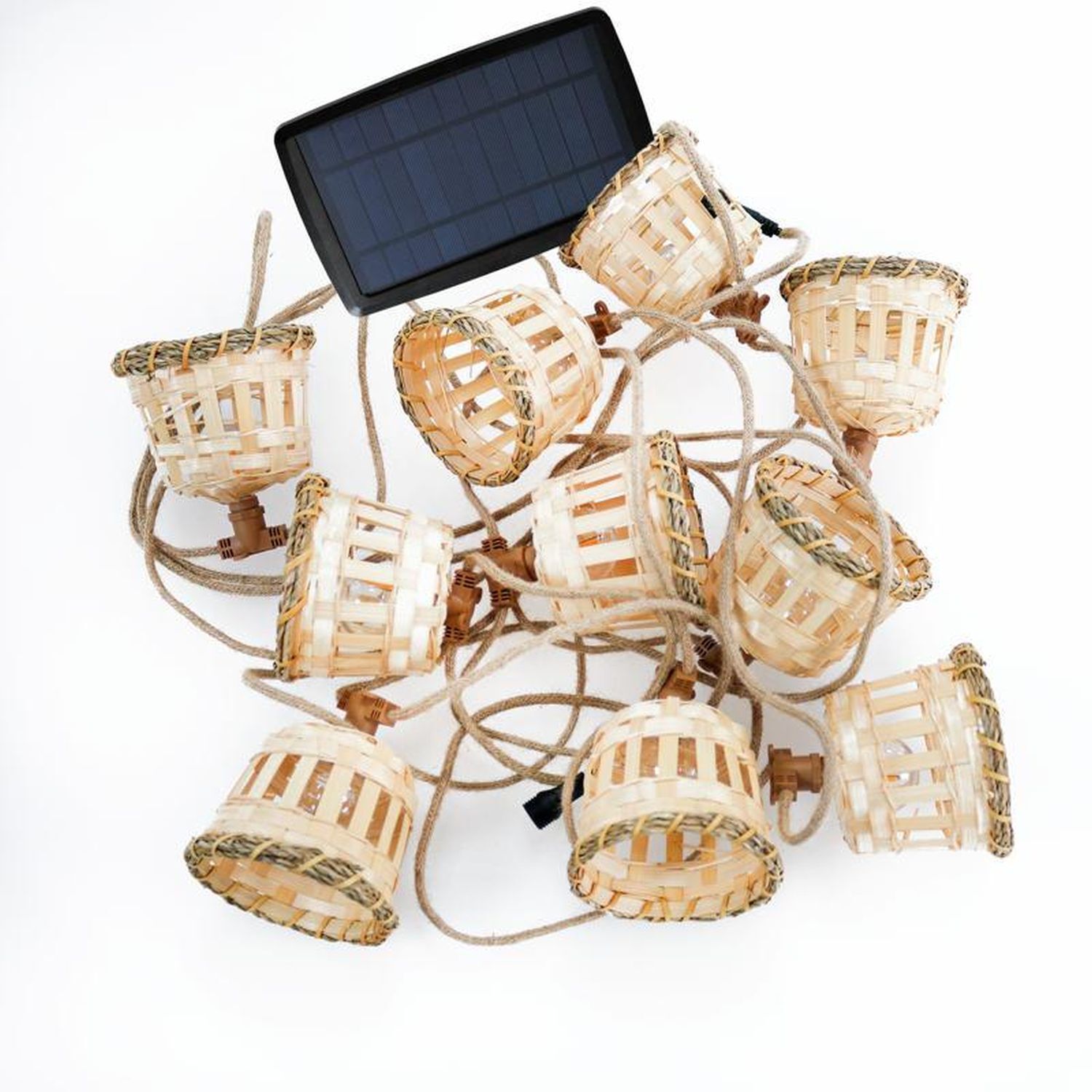 Guirlande lumineuse solaire à LED IP44 700 K 5 m Abat-jour en bambou Kunst, Kunsthandwerk, Korb