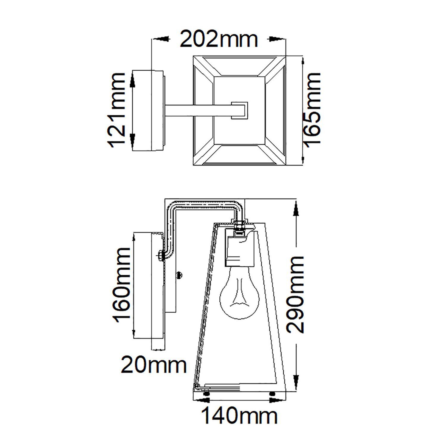 Außenleuchte Wand 29 cm hoch Glas Aluminium E27 IP44 Wandlampe, Beleuchtung, Lampe, Blaupause, Abmessungen