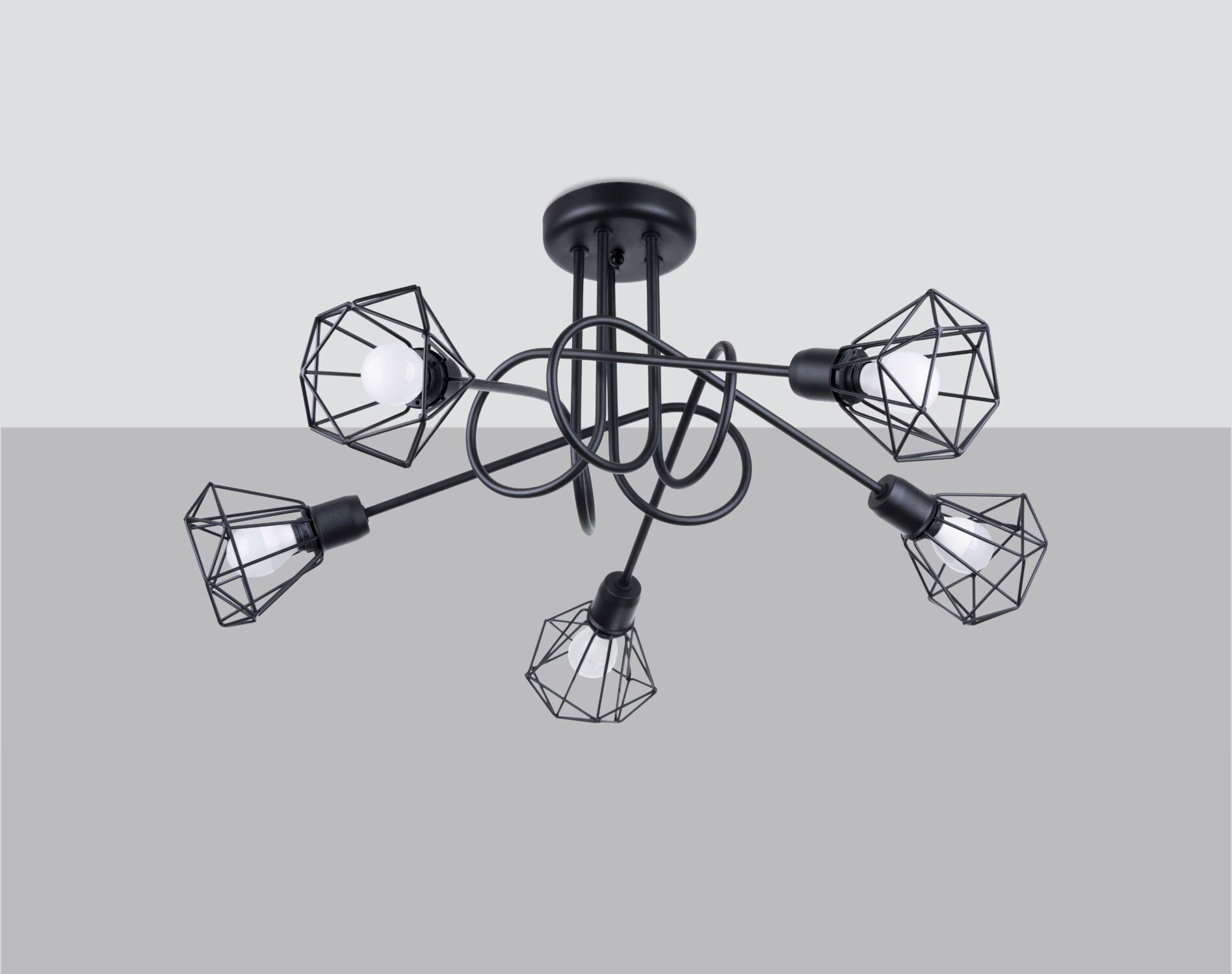 Plafonnier métal 58 cm de large Abat-jour filaire noir