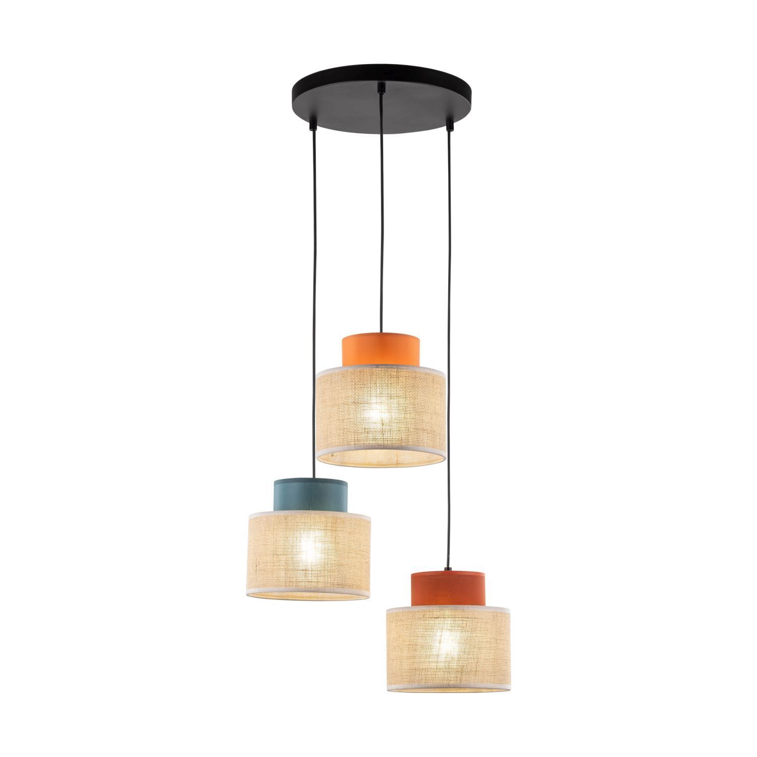 Lampe à suspendre jute tissu E27 réglable 3-flamme rétro multicolore Lampe, Kronleuchter