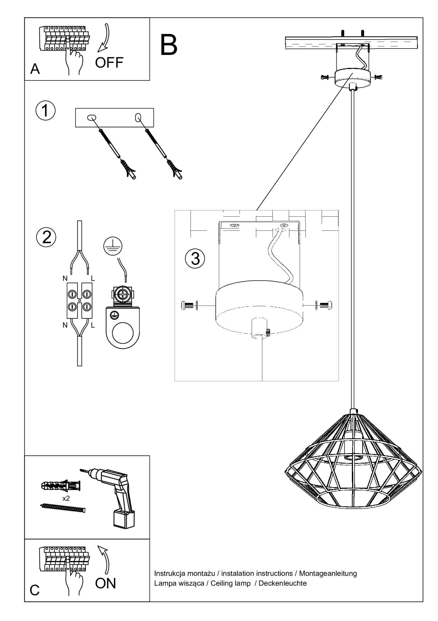 Suspension fil géométrique abat-jour cage E27