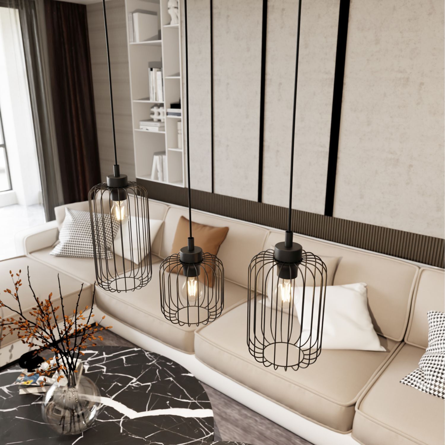 Lampe à suspendre décorative en métal noir E27 L:40 cm de long