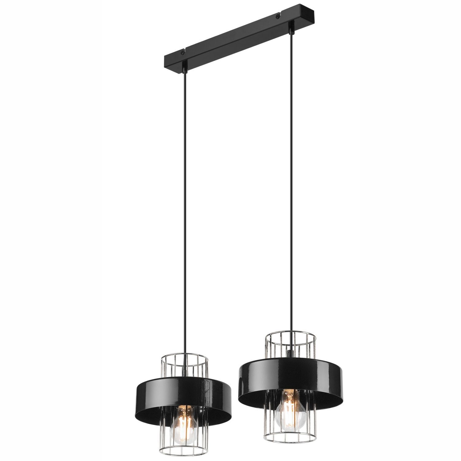 Lampe à suspendre Moderne Métal 2 flammes Noir Chrome E27 AFINA