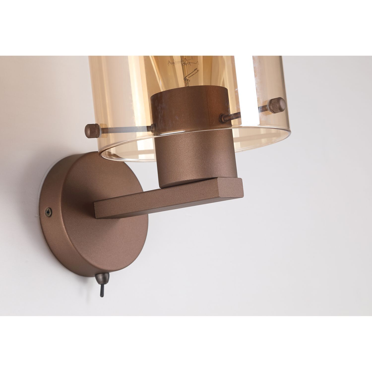 Applique métal verre moka ambre E27 avec interrupteur