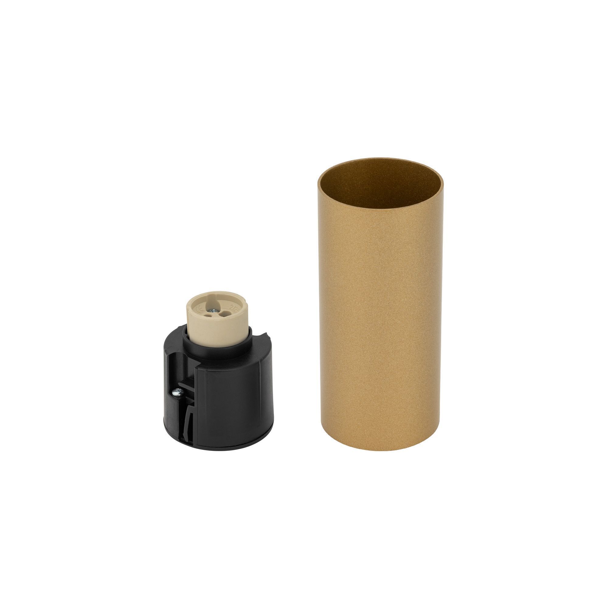 Eleganter Aufbauspot Stahl in Gold GU10 Ø5,5 cm rund Kapsel, Filterkapsel, Kartonrohr, Adapter, Chemie-Teil