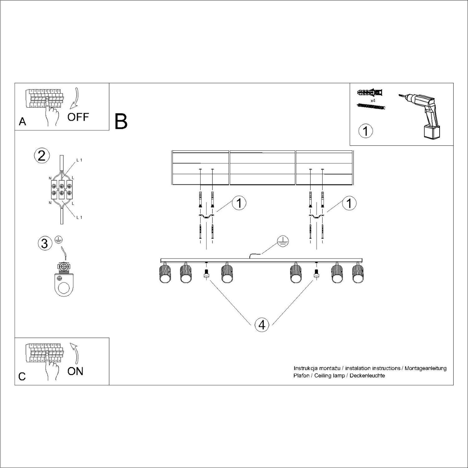 Projecteur de plafond 6 flammes rouge GU10 117 cm de long grand aluminium